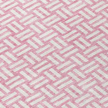 8' X 10' Pink And Ivory Geometric Washable Indoor Outdoor Area Rug