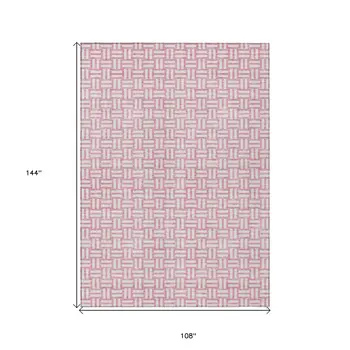 9' X 12' Pink And Ivory Geometric Washable Indoor Outdoor Area Rug
