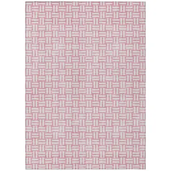 9' X 12' Pink And Ivory Geometric Washable Indoor Outdoor Area Rug