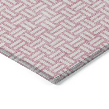9' X 12' Pink And Ivory Geometric Washable Indoor Outdoor Area Rug