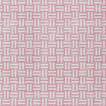 9' X 12' Pink And Ivory Geometric Washable Indoor Outdoor Area Rug