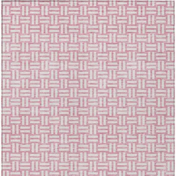 10' X 14' Pink And Ivory Geometric Washable Indoor Outdoor Area Rug