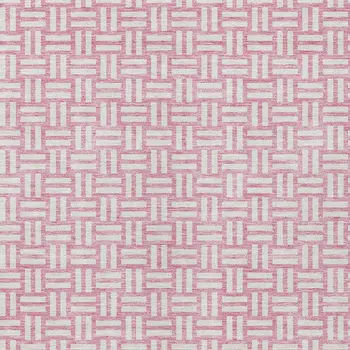 10' X 14' Pink And Ivory Geometric Washable Indoor Outdoor Area Rug