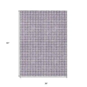 3' X 5' Purple And Ivory Geometric Washable Indoor Outdoor Area Rug