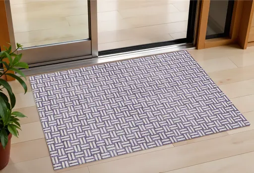 3' X 5' Purple And Ivory Geometric Washable Indoor Outdoor Area Rug