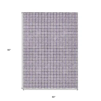 5' X 8' Purple And Ivory Geometric Washable Indoor Outdoor Area Rug