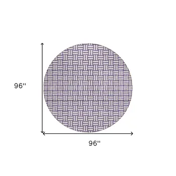 8' Purple And Ivory Round Geometric Washable Indoor Outdoor Area Rug