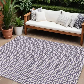 8' X 10' Purple And Ivory Geometric Washable Indoor Outdoor Area Rug
