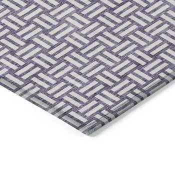 9' X 12' Purple And Ivory Geometric Washable Indoor Outdoor Area Rug