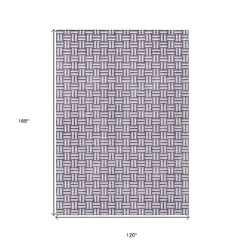 10' X 14' Purple And Ivory Geometric Washable Indoor Outdoor Area Rug