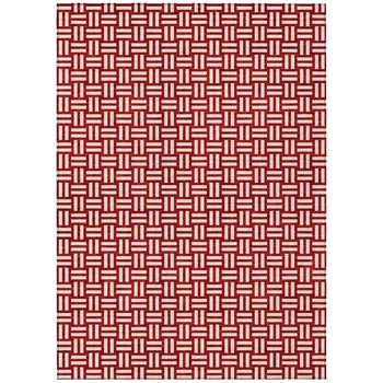 9' X 12' Red And Ivory Geometric Washable Indoor Outdoor Area Rug