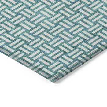 10' X 14' Teal Blue And Gray Geometric Washable Indoor Outdoor Area Rug