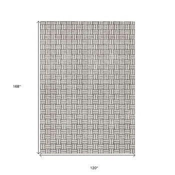 10' X 14' Taupe And Gray Geometric Washable Indoor Outdoor Area Rug