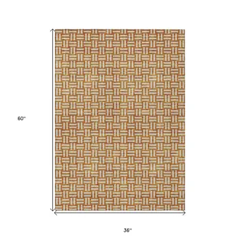 3' X 5' Terra Cotta And Beige Geometric Washable Indoor Outdoor Area Rug