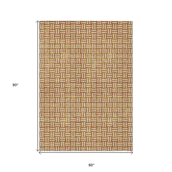 5' X 8' Terra Cotta And Beige Geometric Washable Indoor Outdoor Area Rug