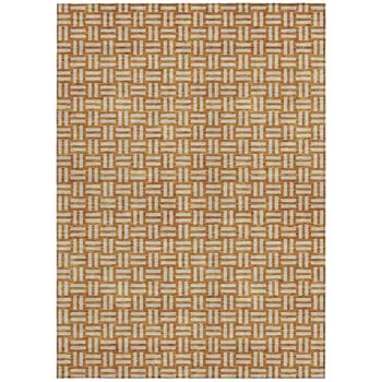 5' X 8' Terra Cotta And Beige Geometric Washable Indoor Outdoor Area Rug