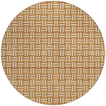 8' Terra Cotta And Beige Round Geometric Washable Indoor Outdoor Area Rug