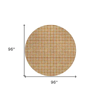 8' Terra Cotta And Beige Round Geometric Washable Indoor Outdoor Area Rug