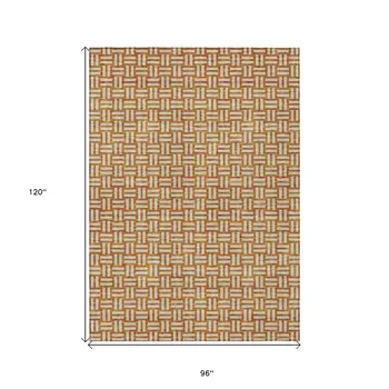 8' X 10' Terra Cotta And Beige Geometric Washable Indoor Outdoor Area Rug