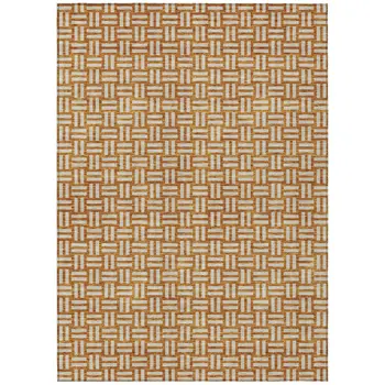 8' X 10' Terra Cotta And Beige Geometric Washable Indoor Outdoor Area Rug