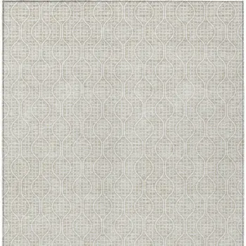 3' X 5' Beige And Ivory Geometric Washable Indoor Outdoor Area Rug