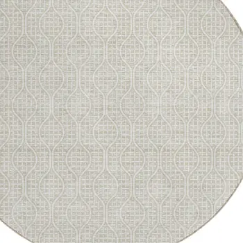 8' Beige And Ivory Round Geometric Washable Indoor Outdoor Area Rug