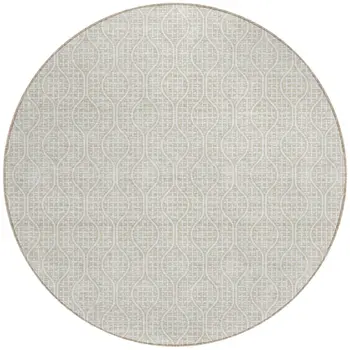8' Beige And Ivory Round Geometric Washable Indoor Outdoor Area Rug