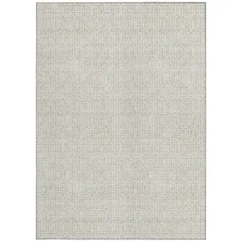 8' X 10' Beige And Ivory Geometric Washable Indoor Outdoor Area Rug