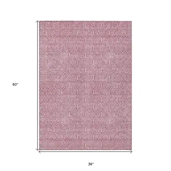 3' X 5' Blush And Ivory Geometric Washable Indoor Outdoor Area Rug