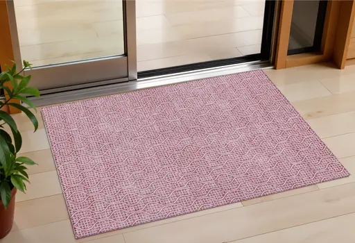 3' X 5' Blush And Ivory Geometric Washable Indoor Outdoor Area Rug