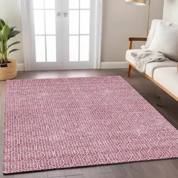 3' X 5' Blush And Ivory Geometric Washable Indoor Outdoor Area Rug
