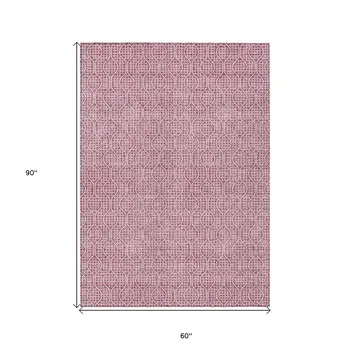 5' X 8' Blush And Ivory Geometric Washable Indoor Outdoor Area Rug
