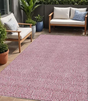 5' X 8' Blush And Ivory Geometric Washable Indoor Outdoor Area Rug