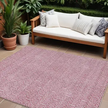 9' X 12' Blush And Ivory Geometric Washable Indoor Outdoor Area Rug