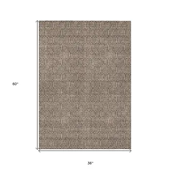 3' X 5' Brown And Beige Geometric Washable Indoor Outdoor Area Rug