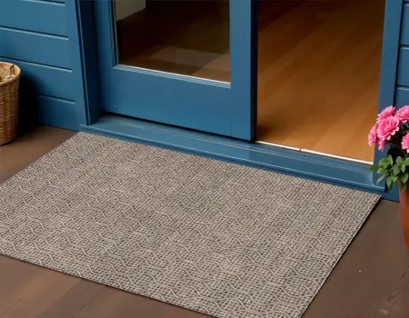 3' X 5' Brown And Beige Geometric Washable Indoor Outdoor Area Rug