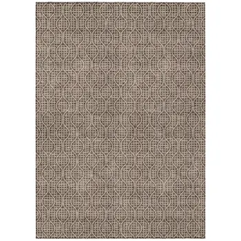 3' X 5' Brown And Beige Geometric Washable Indoor Outdoor Area Rug