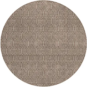 8' Brown And Beige Round Geometric Washable Indoor Outdoor Area Rug