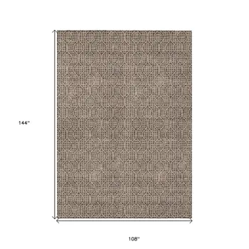 9' X 12' Brown And Beige Geometric Washable Indoor Outdoor Area Rug