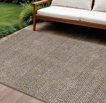 9' X 12' Brown And Beige Geometric Washable Indoor Outdoor Area Rug