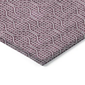 5' X 8' Eggplant And Ivory Geometric Washable Indoor Outdoor Area Rug