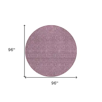 8' Eggplant And Ivory Round Geometric Washable Indoor Outdoor Area Rug