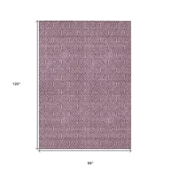 8' X 10' Eggplant And Ivory Geometric Washable Indoor Outdoor Area Rug