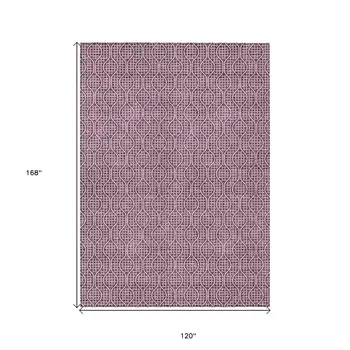 10' X 14' Eggplant And Ivory Geometric Washable Indoor Outdoor Area Rug