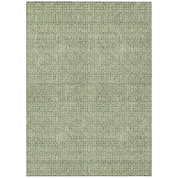 5' X 8' Green And Ivory Geometric Washable Indoor Outdoor Area Rug