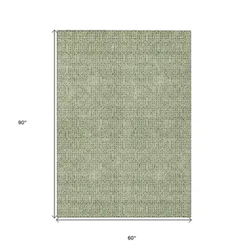 5' X 8' Green And Ivory Geometric Washable Indoor Outdoor Area Rug