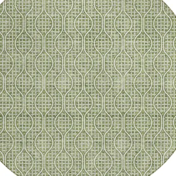 8' Green And Ivory Round Geometric Washable Indoor Outdoor Area Rug