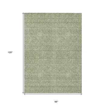 8' X 10' Green And Ivory Geometric Washable Indoor Outdoor Area Rug