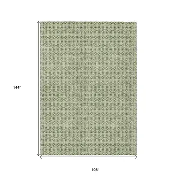 9' X 12' Green And Ivory Geometric Washable Indoor Outdoor Area Rug