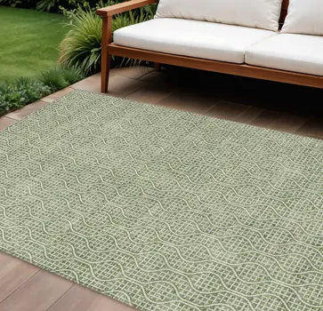 10' X 14' Green And Ivory Geometric Washable Indoor Outdoor Area Rug